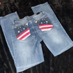 Women’s flamingals jeans with American flag pockets